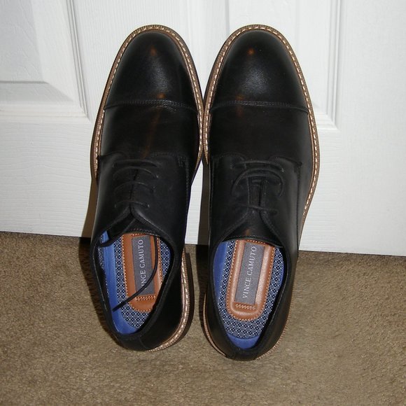 👞 NEW size 8M MENS Vince Camuto Black Leather Dress shoes Oxford - Picture 10 of 11
